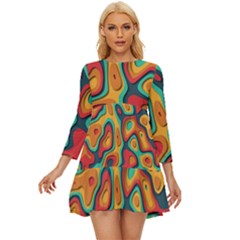 Paper Cut Abstract Pattern Long Sleeve Babydoll Dress