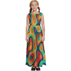 Paper Cut Abstract Pattern Kids  Satin Sleeveless Maxi Dress