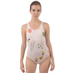 Spring Art Floral Pattern Design Cut-out Back One Piece Swimsuit