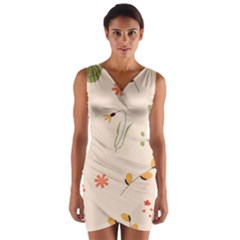 Spring Art Floral Pattern Design Wrap Front Bodycon Dress