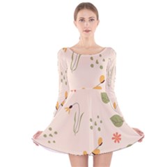 Spring Art Floral Pattern Design Long Sleeve Velvet Skater Dress