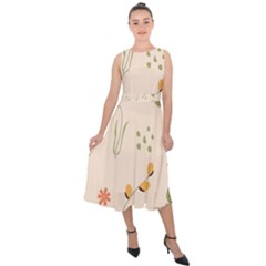 Spring Art Floral Pattern Design Midi Tie-back Chiffon Dress