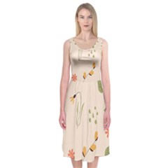 Spring Art Floral Pattern Design Midi Sleeveless Dress