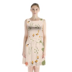 Spring Art Floral Pattern Design Sleeveless Waist Tie Chiffon Dress