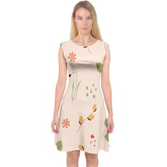 Spring Art Floral Pattern Design Capsleeve Midi Dress