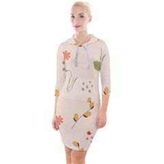 Spring Art Floral Pattern Design Quarter Sleeve Hood Bodycon Dress