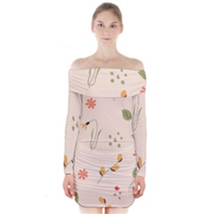 Spring Art Floral Pattern Design Long Sleeve Off Shoulder Dress