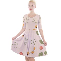 Spring Art Floral Pattern Design Quarter Sleeve A-line Dress