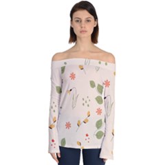 Spring Art Floral Pattern Design Off Shoulder Long Sleeve Top