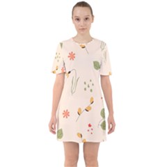 Spring Art Floral Pattern Design Sixties Short Sleeve Mini Dress