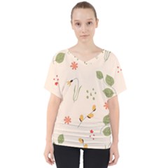 Spring Art Floral Pattern Design V-neck Dolman Drape Top