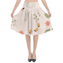 Spring Art Floral Pattern Design Flared Midi Skirt