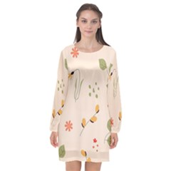 Spring Art Floral Pattern Design Long Sleeve Chiffon Shift Dress 