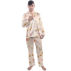 Spring Art Floral Pattern Design Men s Long Sleeve Satin Pajamas Set