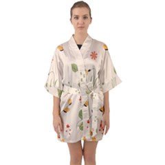 Spring Art Floral Pattern Design Half Sleeve Satin Kimono  by Maspions