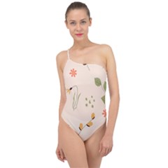 Spring Art Floral Pattern Design Classic One Shoulder Swimsuit