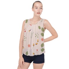 Spring Art Floral Pattern Design Bubble Hem Chiffon Tank Top