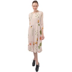 Spring Art Floral Pattern Design Ruffle End Midi Chiffon Dress