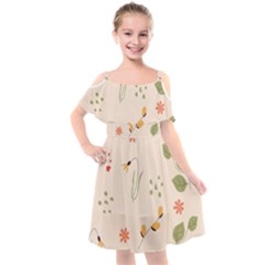 Spring Art Floral Pattern Design Kids  Cut Out Shoulders Chiffon Dress