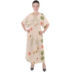 Spring Art Floral Pattern Design V-neck Boho Style Maxi Dress