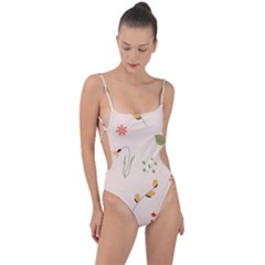 Spring Art Floral Pattern Design Tie Strap One Piece Swimsuit