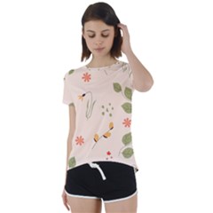 Spring Art Floral Pattern Design Short Sleeve Open Back T-shirt