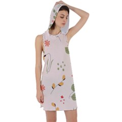 Spring Art Floral Pattern Design Racer Back Hoodie Dress