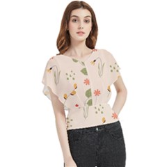 Spring Art Floral Pattern Design Butterfly Chiffon Blouse