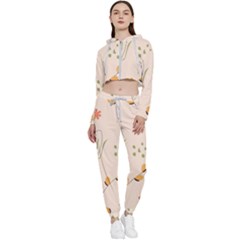 Spring Art Floral Pattern Design Cropped Zip Up Lounge Set by Maspions