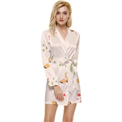 Spring Art Floral Pattern Design Long Sleeve Satin Robe