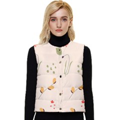 Spring Art Floral Pattern Design Women s Button Up Puffer Vest by Maspions