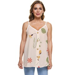 Spring Art Floral Pattern Design Casual Spaghetti Strap Chiffon Top