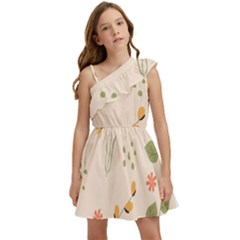 Spring Art Floral Pattern Design Kids  One Shoulder Party Dress