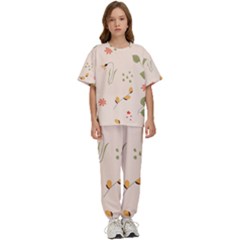 Spring Art Floral Pattern Design Kids  T-shirt And Pants Sports Set