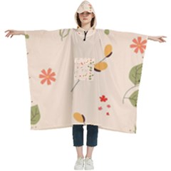 Spring Art Floral Pattern Design Women s Hooded Rain Ponchos