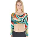 Waves Ocean Sea Abstract Whimsical Long Sleeve Crop Top View1