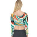 Waves Ocean Sea Abstract Whimsical Long Sleeve Crop Top View2