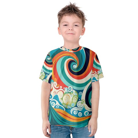 Waves Ocean Sea Abstract Whimsical Kids  Cotton T-shirt by Maspions