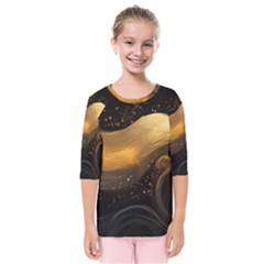 Abstract Gold Wave Background Kids  Quarter Sleeve Raglan T-shirt