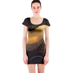 Abstract Gold Wave Background Short Sleeve Bodycon Dress