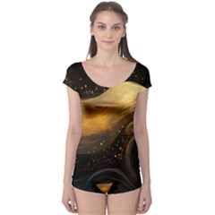 Abstract Gold Wave Background Boyleg Leotard 