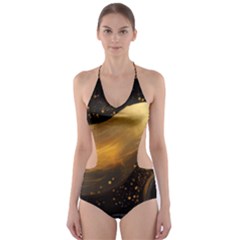 Abstract Gold Wave Background Cut-out One Piece Swimsuit