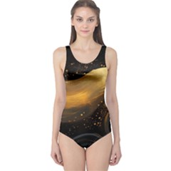 Abstract Gold Wave Background One Piece Swimsuit