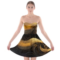 Abstract Gold Wave Background Strapless Bra Top Dress