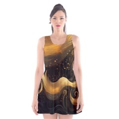 Abstract Gold Wave Background Scoop Neck Skater Dress