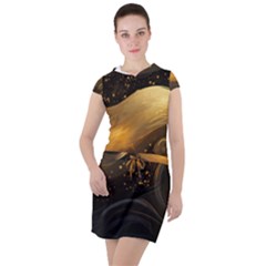 Abstract Gold Wave Background Drawstring Hooded Dress