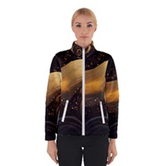 Abstract Gold Wave Background Women s Bomber Jacket