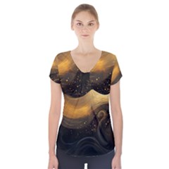 Abstract Gold Wave Background Short Sleeve Front Detail Top