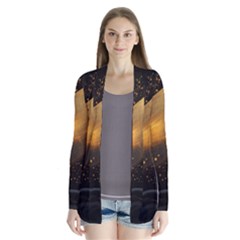 Abstract Gold Wave Background Drape Collar Cardigan