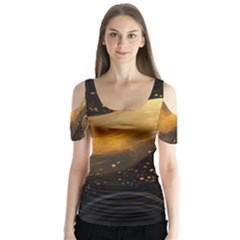 Abstract Gold Wave Background Butterfly Sleeve Cutout T-shirt 